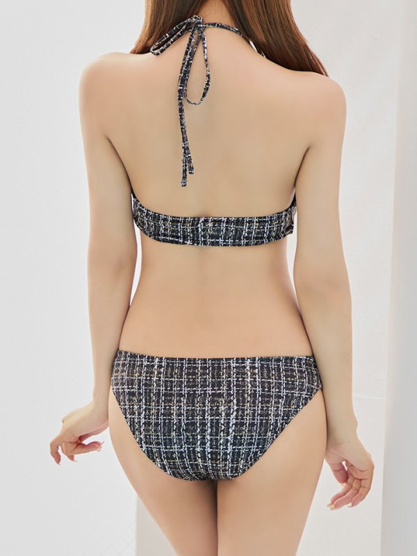 画像18: 【即日発送】【ビキニ】【水着】ツイードチェックホルターネックビキニ  2点セット[YMT]M252dzj (18)