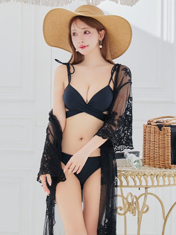 画像9: 【即日発送】【ビキニ】【水着】バッククロスリボンワンカラービキニ 2点セット [YMT] (9)