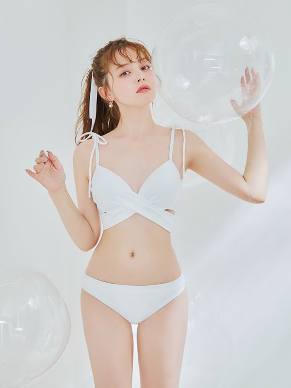 画像23: 【即日発送】【ビキニ】【水着】バッククロスリボンワンカラービキニ 2点セット [YMT] (23)