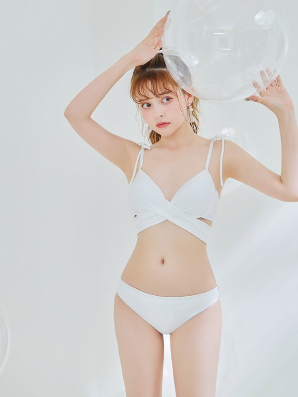 画像24: 【即日発送】【ビキニ】【水着】バッククロスリボンワンカラービキニ 2点セット [YMT] (24)