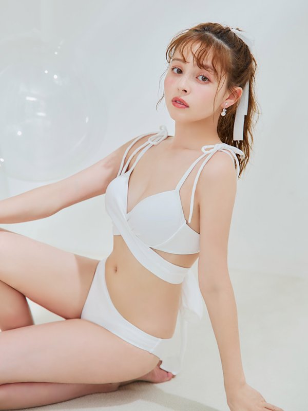 画像16: 【即日発送】【ビキニ】【水着】バッククロスリボンワンカラービキニ 2点セット [YMT] (16)