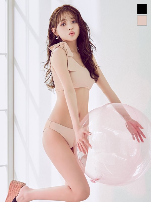 画像2: 【即日発送】【ビキニ】【水着】ワンショルリボンビキニ 2点セット [YMT] (2)