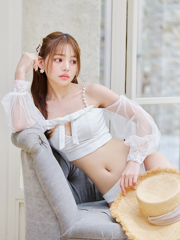 画像19: 【即日発送】【ビキニ】【水着】フリルティアードチュールリボンビキニ 3点セット[YMT] (19)