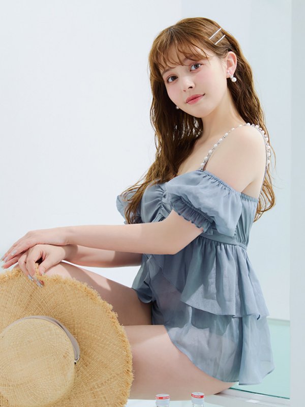 画像26: 【即日発送】【ビキニ】【水着】 フリルシフォン×オフショルダー ビキニ 2点セット[YMT] (26)