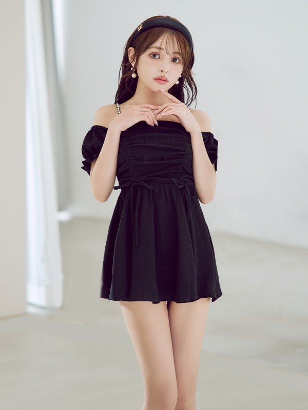 画像6: 【即日発送】【ビキニ】【水着】ビジューオフショルダーワンピースビキニ2点セット [YMT] (6)