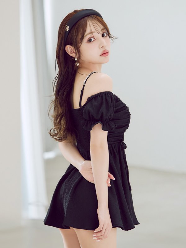 画像7: 【即日発送】【ビキニ】【水着】ビジューオフショルダーワンピースビキニ2点セット [YMT] (7)