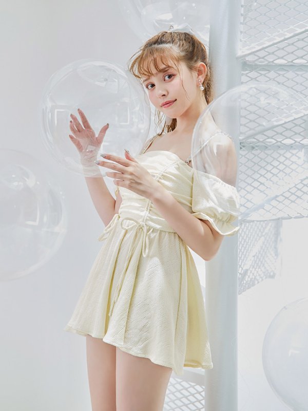 画像14: 【即日発送】【ビキニ】【水着】ビジューオフショルダーワンピースビキニ2点セット [YMT] (14)