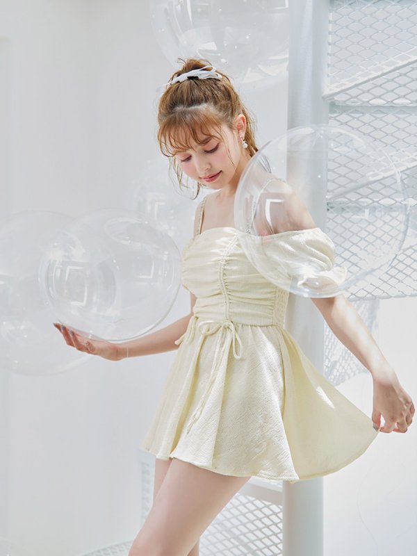 画像18: 【即日発送】【ビキニ】【水着】ビジューオフショルダーワンピースビキニ2点セット [YMT] (18)