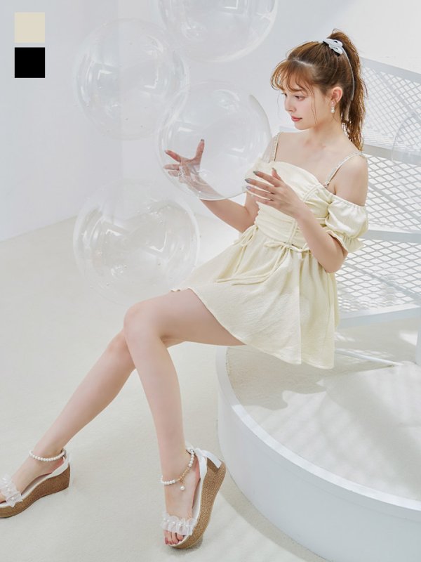 画像6: 【即日発送】【ビキニ】【水着】ビジューオフショルダーワンピースビキニ2点セット [YMT] (6)