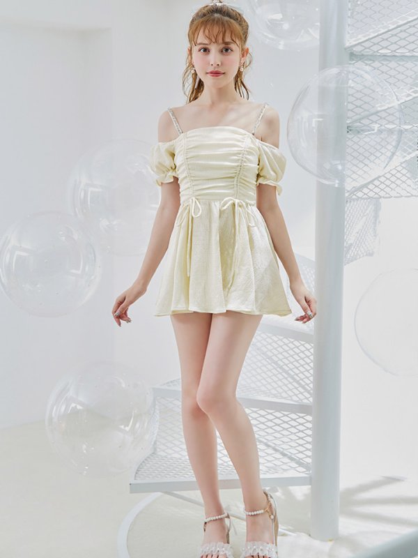 画像7: 【即日発送】【ビキニ】【水着】ビジューオフショルダーワンピースビキニ2点セット [YMT] (7)