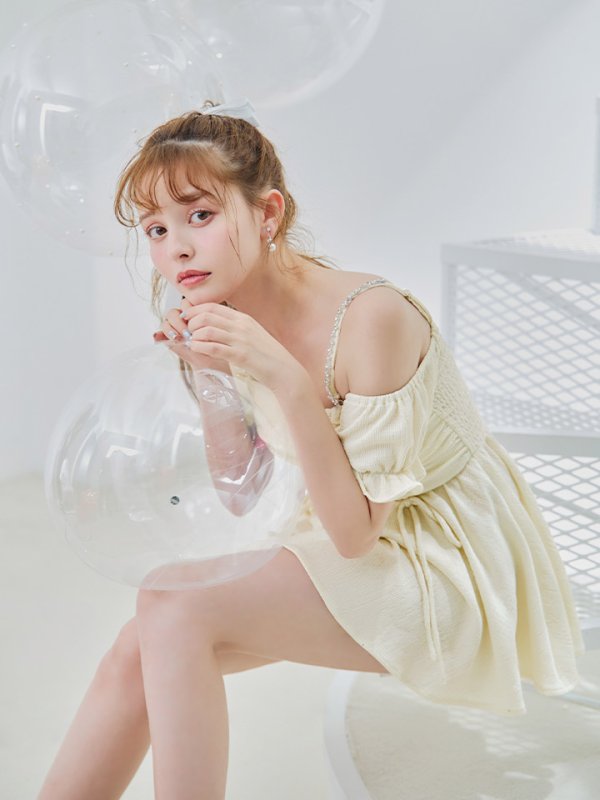 画像8: 【即日発送】【ビキニ】【水着】ビジューオフショルダーワンピースビキニ2点セット [YMT] (8)