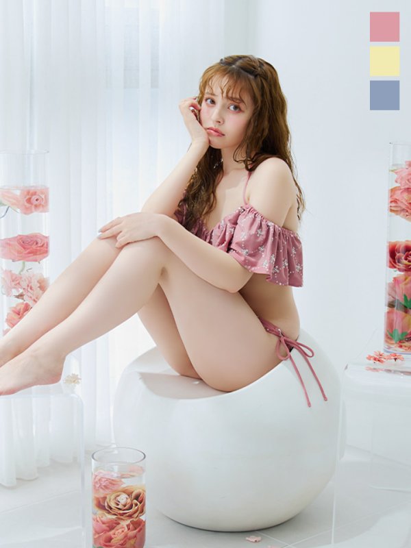 画像1: 【ノベルティ対象】【予約 / 6月下旬発送予定】【ビキニ】【水着】ビジューオフショルダーフリルビキニ 2点セット[YMT] (1)