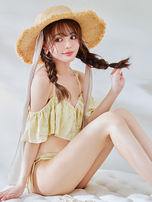 画像11: 【即日発送】【ビキニ】【水着】ビジューオフショルダーフリルビキニ 2点セット[YMT] (11)