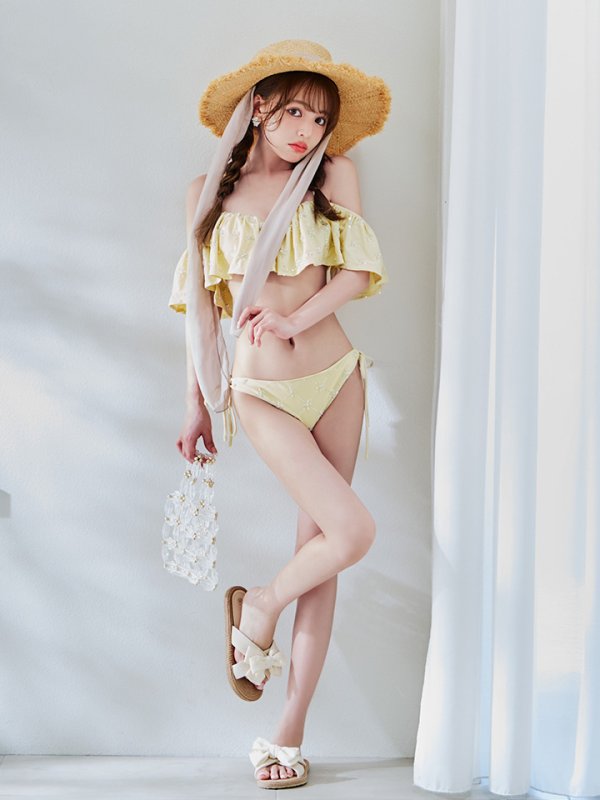 画像12: 【即日発送】【ビキニ】【水着】ビジューオフショルダーフリルビキニ 2点セット[YMT] (12)