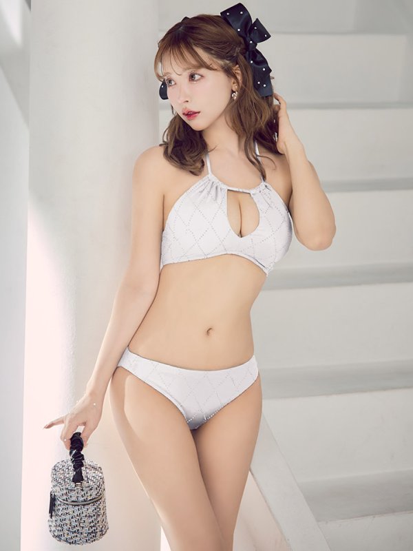 画像4: 【即日発送】【ビキニ】【水着】アーガイル風バストアップホルターネックビキニ 2点セット [YMT] (4)