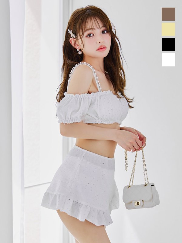 画像4: 【即日発送】【ビキニ】【水着】オフショルフレアスカートビキニ  4点セット[YMT]M274 (4)