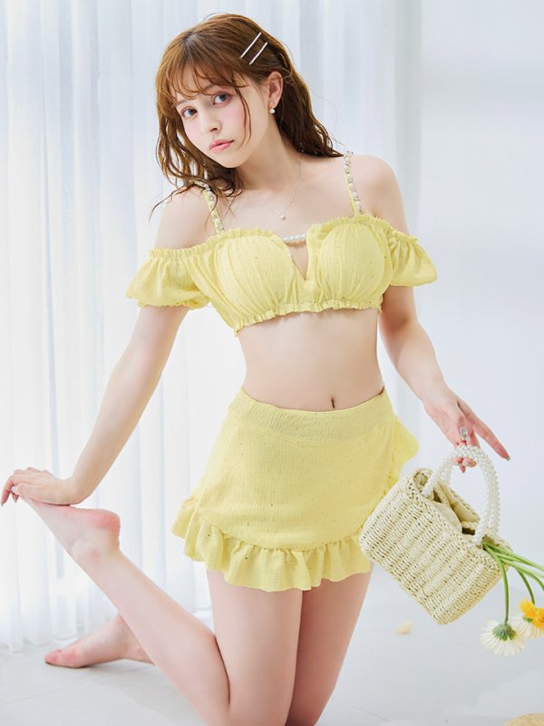 画像32: 【即日発送】【ビキニ】【水着】オフショルフレアスカートビキニ  4点セット[YMT]M274 (32)