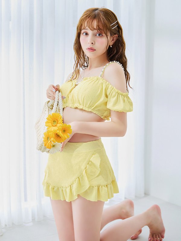 画像33: 【即日発送】【ビキニ】【水着】オフショルフレアスカートビキニ  4点セット[YMT]M274 (33)