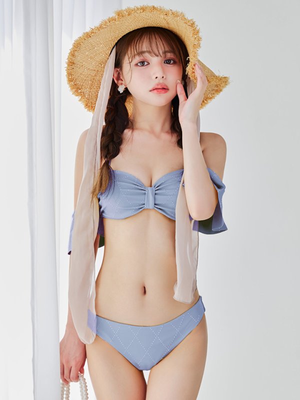 画像35: 【即日発送】【ビキニ】【水着】ビジューリボンフリルスリーブビキニ 2点セット[YMT]M275dzc (35)