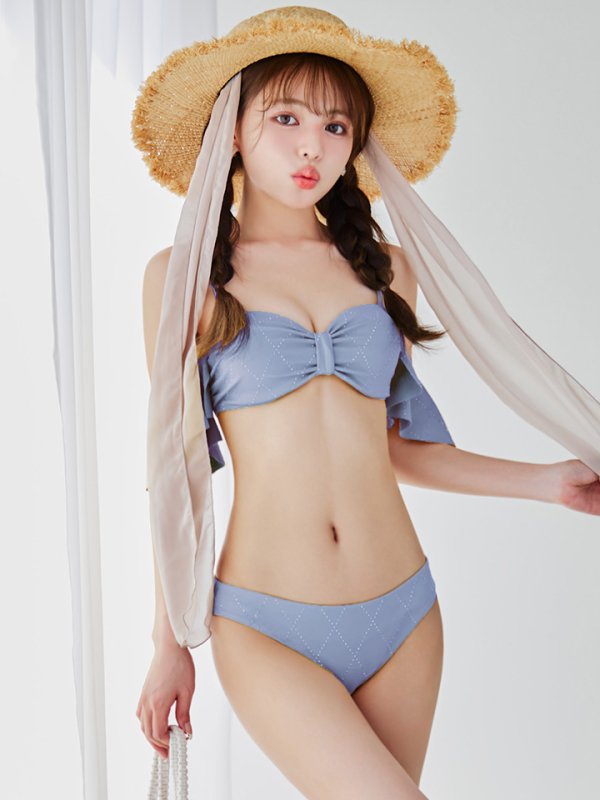 画像37: 【即日発送】【ビキニ】【水着】ビジューリボンフリルスリーブビキニ 2点セット[YMT]M275dzc (37)