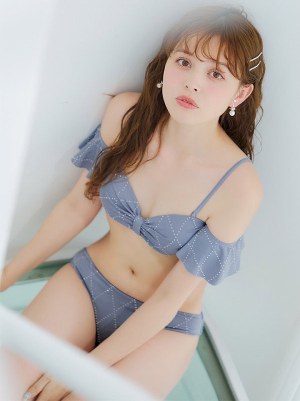 画像1: 【予約 / 6月下旬発送予定】【ビキニ】【水着】ビジューリボンフリルスリーブビキニ 2点セット[YMT]M275dzc (1)