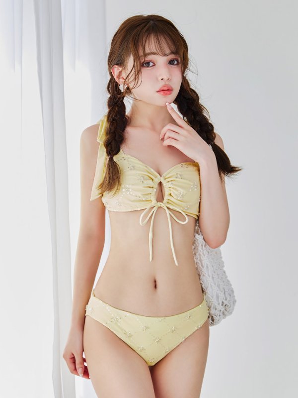 画像17: 【即日発送】【ビキニ】【水着】 ビジューギャザーフロントリボンビキニ ビキニ 2点セット[YMT] (17)