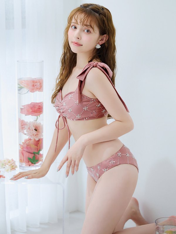 画像19: 【即日発送】【ビキニ】【水着】 ビジューギャザーフロントリボンビキニ ビキニ 2点セット[YMT]M276dzc (19)