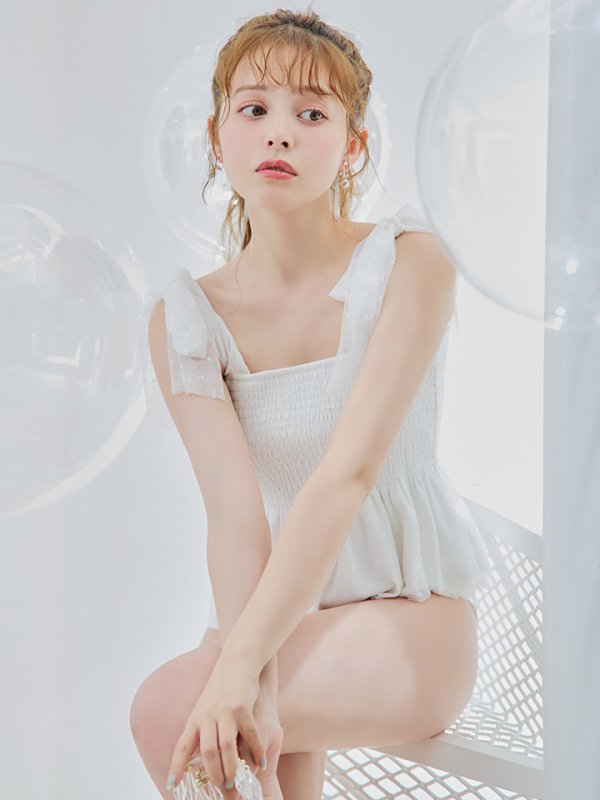 画像2: 【即日発送】【ビキニ】【水着】ドットチュールペプラムフリルビキニ 2点セット [YMT] (2)