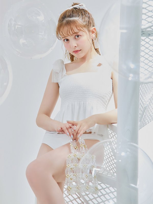 画像6: 【即日発送】【ビキニ】【水着】ドットチュールペプラムフリルビキニ 2点セット [YMT] (6)