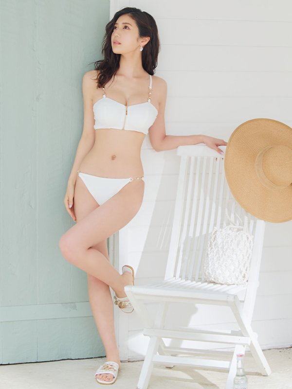 画像11: 【即日発送】【ビキニ】【水着】フロントジップビジューチェーンビキニ 2点セット [YMT] (11)