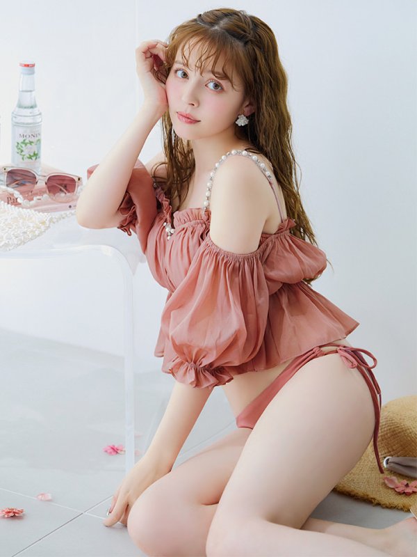 画像1: 【ノベルティ対象】【予約 / 6月下旬発送予定】【ビキニ】【水着】 パフスリーブフリルビキニ  2点セット[YMT]M282dzp (1)