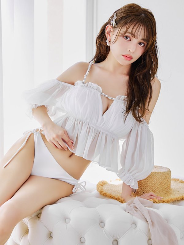 画像1: 【ノベルティ対象】【予約 / 6月下旬発送予定】【ビキニ】【水着】 パフスリーブフリルビキニ  2点セット[YMT]M282dzp (1)