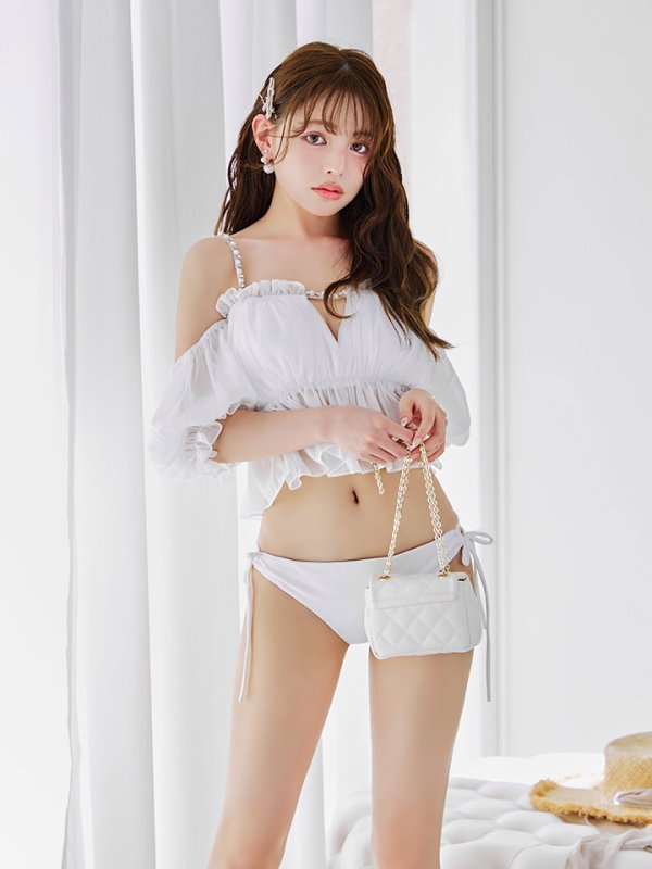 画像12: 【即日発送】【ビキニ】【水着】 パフスリーブフリルビキニ  2点セット[FB01]M282dzp (12)