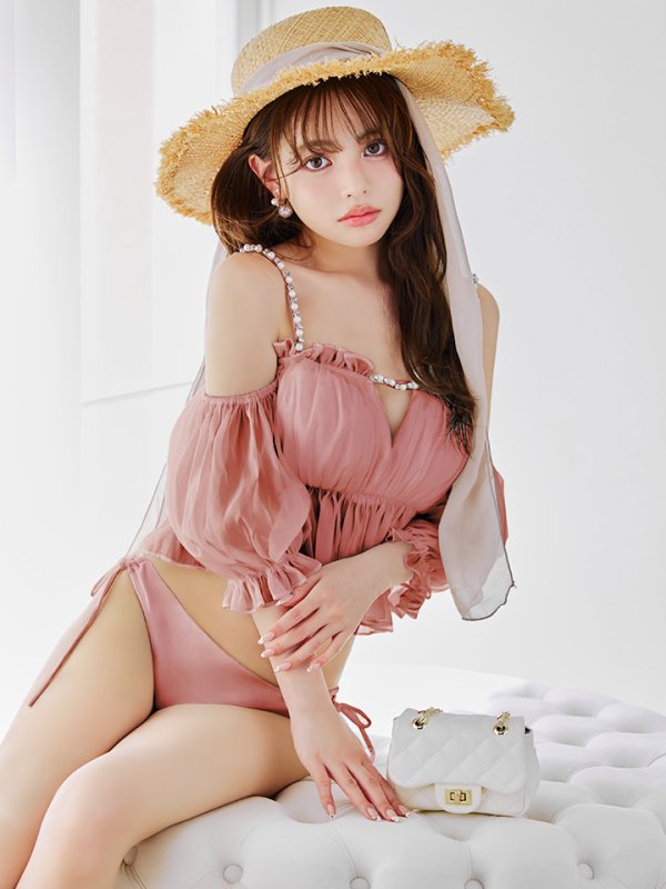 画像2: 【即日発送】【ビキニ】【水着】 パフスリーブフリルビキニ  2点セット[FB01]M282dzp (2)