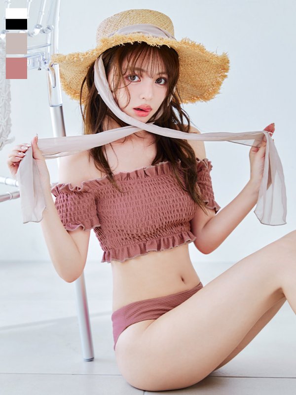 画像6: 【即日発送】【ビキニ】【水着】シャーリングオフショルビキニ  2点セット [YMT] (6)