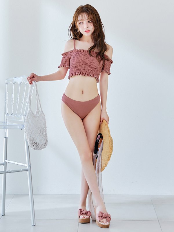 画像7: 【即日発送】【ビキニ】【水着】シャーリングオフショルビキニ  2点セット [YMT] (7)