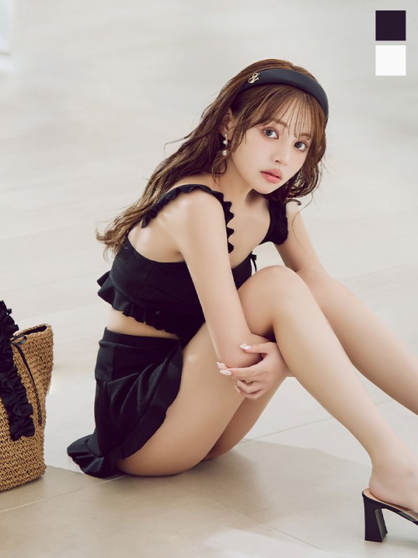 画像2: 【即日発送】【ビキニ】【水着】立体リボンフリルスカートビキニ  3点セット [YMT] (2)