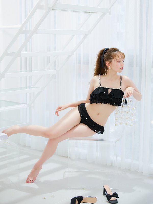 画像2: 【即日発送】【ビキニ】【水着】 ガーリーフリル×ビスチェ セットアップ ビキニ 2点セット[YMT] (2)