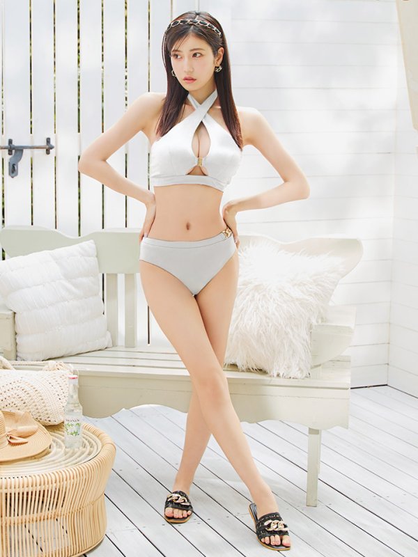 画像3: 【即日発送】【ビキニ】【水着】クロスホルターネックビキニ 2点セット [YMT] (3)