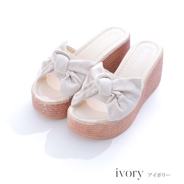 画像2: 【即日発送】【水着小物：ビーチサンダル】ピンクリボンウェッジサンダル[YMT] (2)