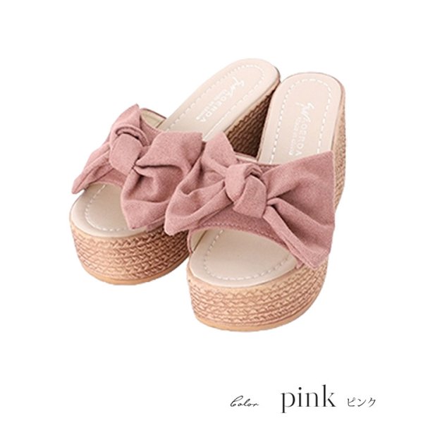 画像7: 【即日発送】【水着小物：ビーチサンダル】ピンクリボンウェッジサンダル[YMT] (7)