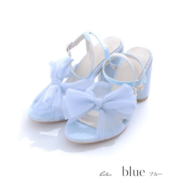 画像4: 【即日発送】【水着小物：ビーチサンダル】シフォンリボン/ ストラップ付きヒールサンダル[FB01] (4)