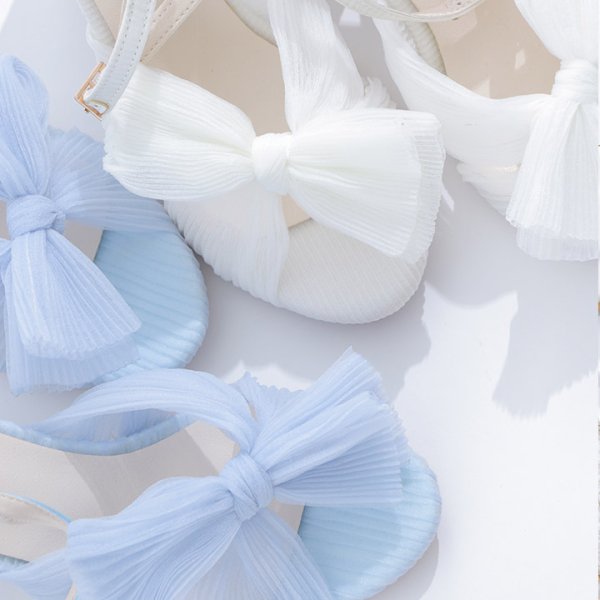 画像6: 【即日発送】【水着小物：ビーチサンダル】シフォンリボン/ ストラップ付きヒールサンダル[FB01] (6)