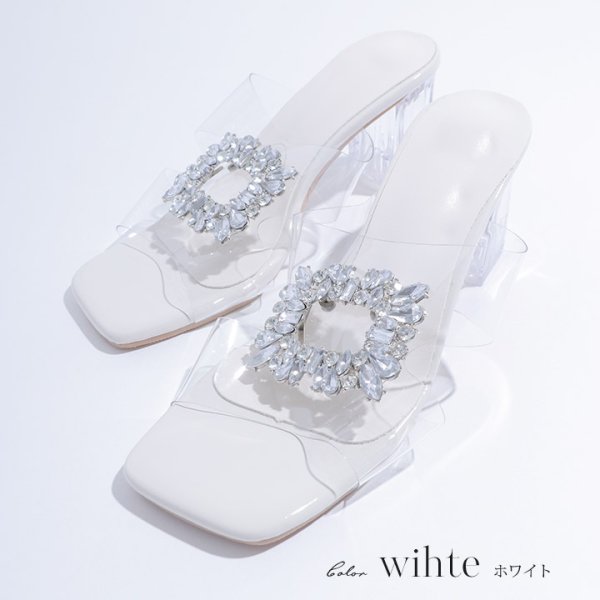 画像4: 【即日発送】【水着小物：ビーチサンダル】ビジューモチーフ付き/ クリアヒールサンダル[FB01] (4)