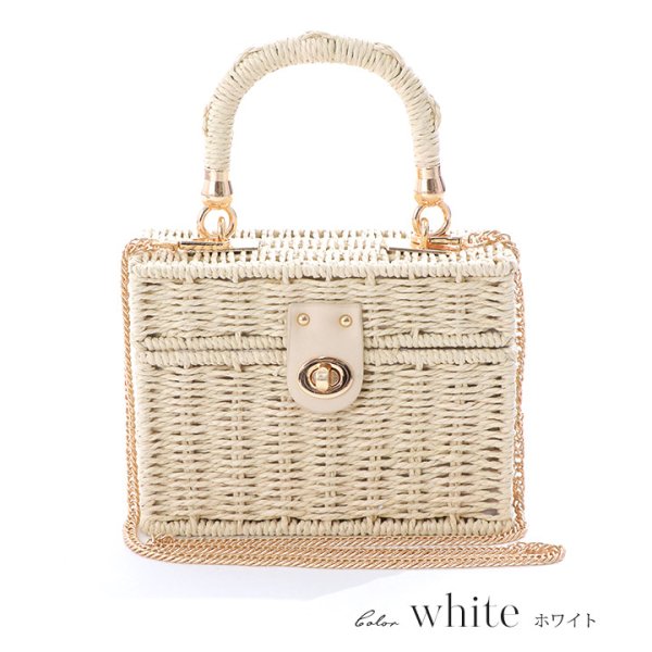 画像2: 【即日発送】【ビキニ】【水着小物：ビーチバッグ】ショルダーチェーン付き/ ランタン編み/ スクエアかごバッグ[YMT] (2)