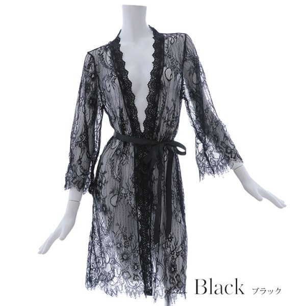 画像2: 【即日発送】【ビキニ】【水着小物：カーディガン】リボン付きロングスリーブレースカーディガン[YMT] (2)