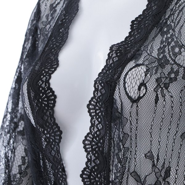 画像4: 【即日発送】【ビキニ】【水着小物：カーディガン】リボン付きロングスリーブレースカーディガン[YMT] (4)