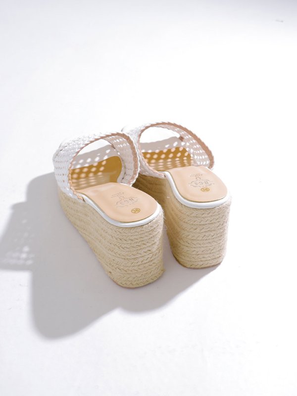 画像5: 【即日発送】【水着小物：ビーチサンダル】ナチュラル編み込みウェッジサンダル (5)