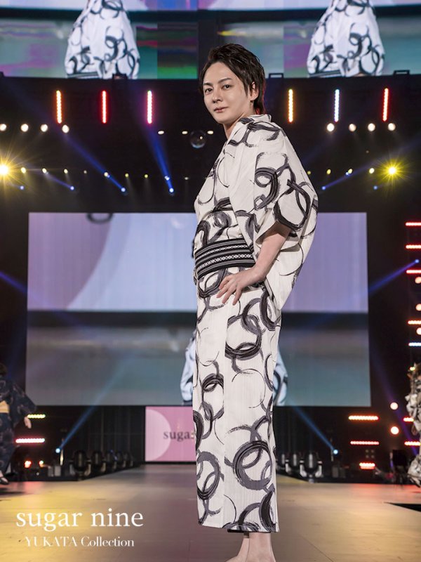 画像3: 【即日発送】【メンズ浴衣】白地に水墨柄【浴衣３点セット 浴衣/帯/下駄】[YMT] (3)