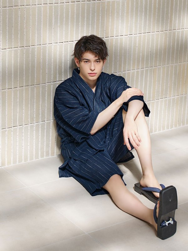 画像15: 【即日発送】【メンズ甚平】ネイビー地に白縞模様甚平  【甚平・下駄セット】[YMT] (15)